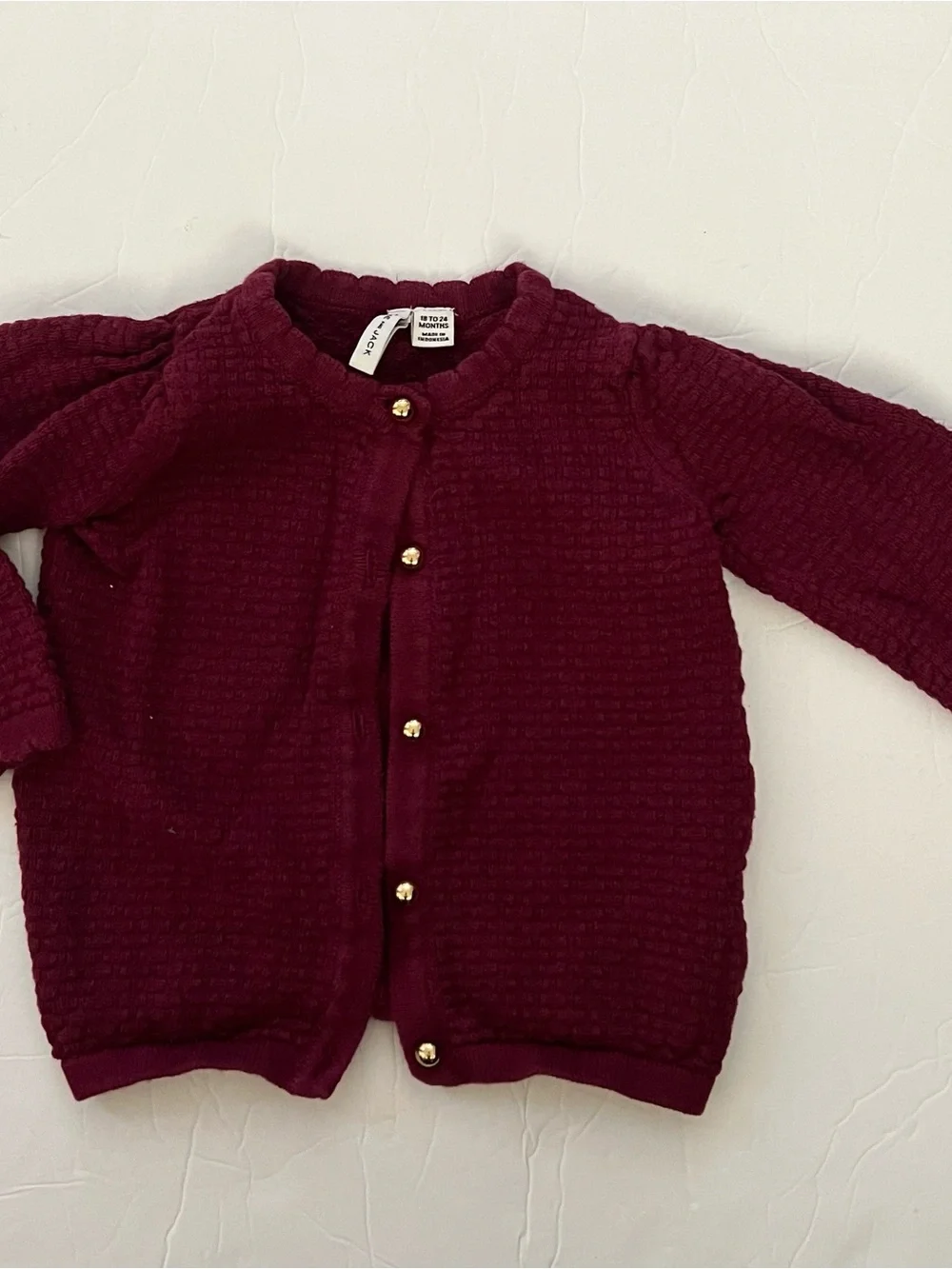 Janie & Jack 18-24m baby Girls' Burgundy Textured gold Button-Front Cardigan